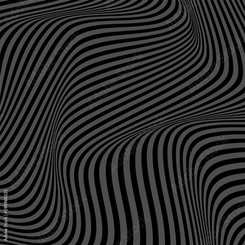 Wave of optical illusion. Abstract dark waves. Vertical lines stripes pattern or background with wavy distortion effect.