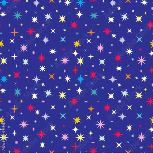 
Vector seamless galaxy blue pattern with colorful constellations and stars. Beautiful space background.