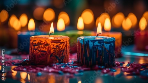 Captivating Candlelight Photography: Sparkling Colours Amidst the Dark with Amazing Detail and Romantic Glow on a Bright Shiny Background, Generative AI