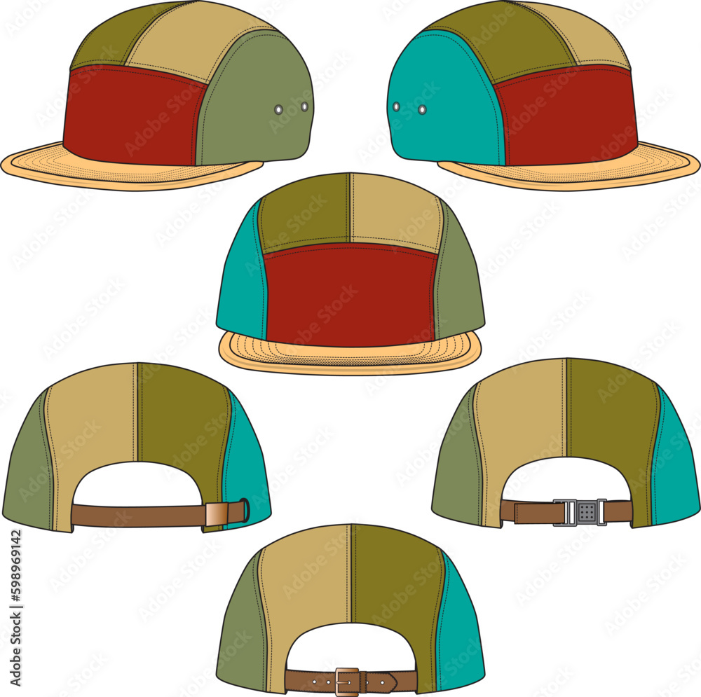Blank 5 panel hat fashion template set mockup Technical CAD Illustration vector de Stock Adobe Stock