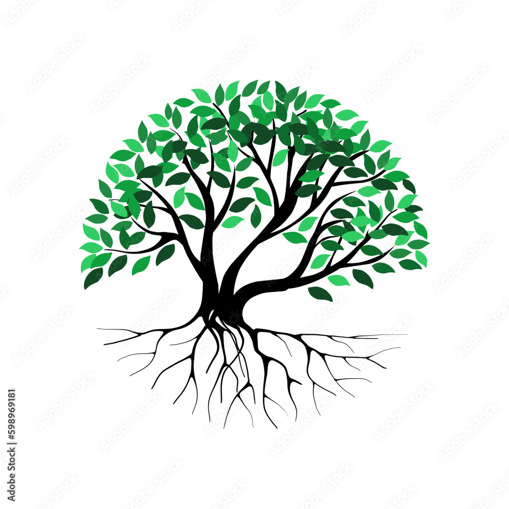 rooted tree logo design. banyan tree with circular shape rooted tree logo design. banyan tree with circular shape