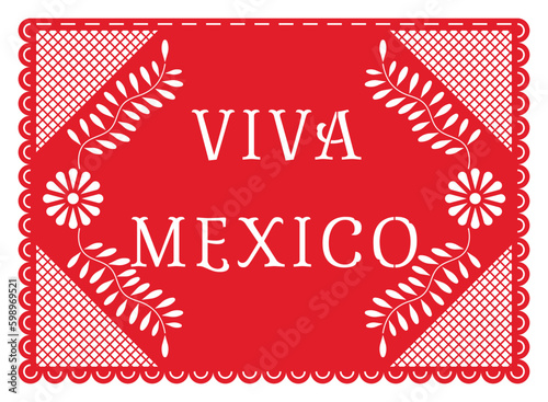Viva Mexico papel picado banner. Paper cut out design element. Vector illustration