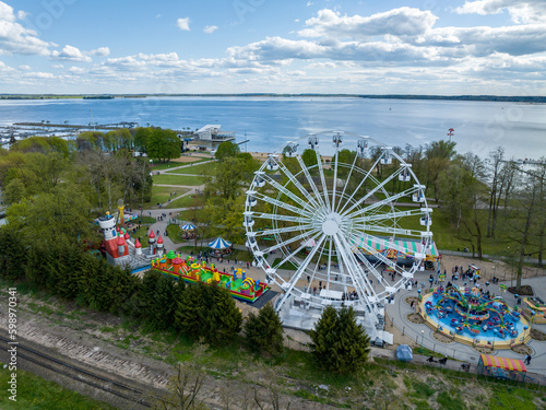 Wallpaper Mural Ferris wheel in Gizycko, Polan d - standing near Niegocin lake, adventure park drone aerial view Torontodigital.ca
