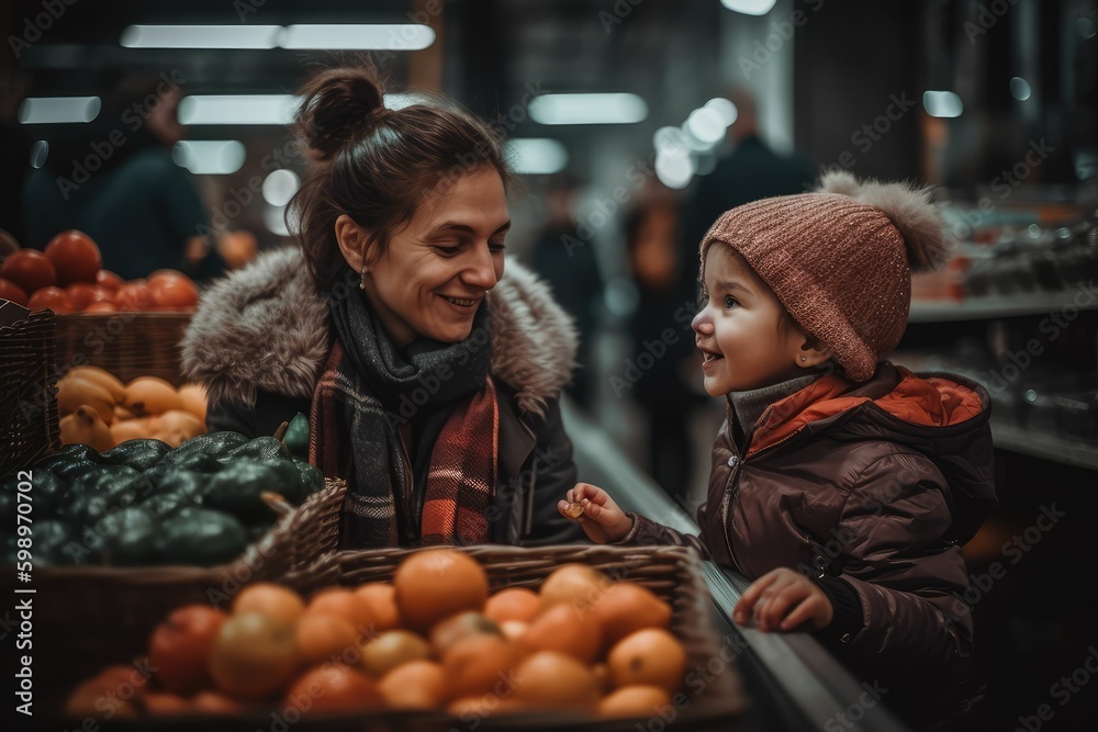 Family Shopping Adventure: Parents and Child Browse the Aisles by Generative AI