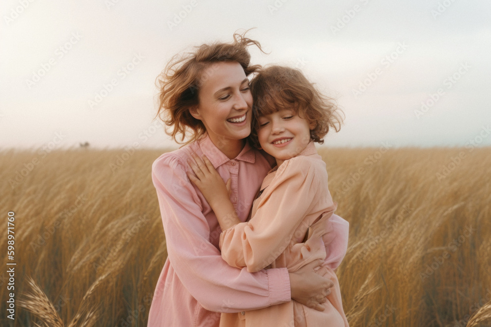 A young beautiful mother enjoying with her daughter in the spring