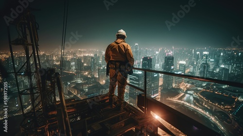 Building the Future: Construction Worker on a Skyscraper Site by Generative AI