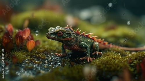 Green and Gorgeous  Stunning Lizard in its Natural Environment by Generative AI