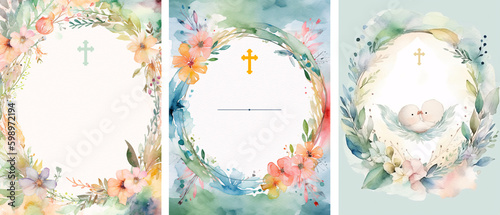 Fotografija A set of cute watercolor templates for Baptism invitations