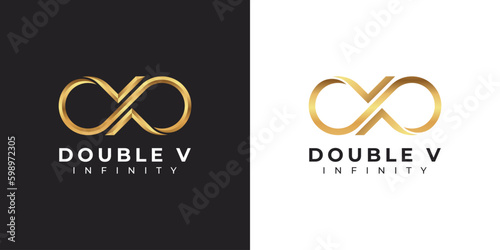 Letter V Infinity Logo design and Gold Elegant Luxury symbol for Business Company Branding and Corporate Identity