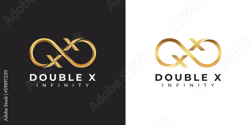 Letter X Infinity Logo design and Gold Elegant Luxury symbol for Business Company Branding and Corporate Identity