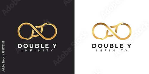 Letter Y Infinity Logo design and Gold Elegant Luxury symbol for Business Company Branding and Corporate Identity