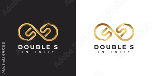 Letter S Infinity Logo design and Gold Elegant Luxury symbol for Business Company Branding and Corporate Identity