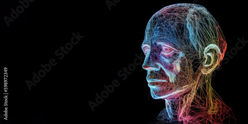 glowing head man hologram with copy space future technology generative ai