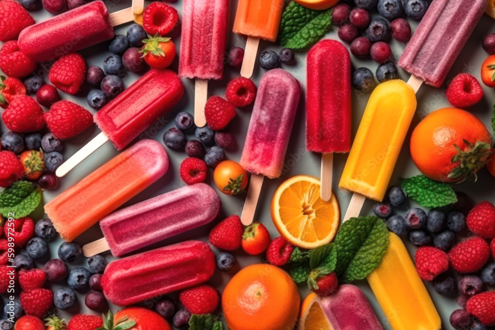 background of fruit and berry ice cream, frozen juice generative ai background of fruit and berry ice cream, frozen juice generative ai