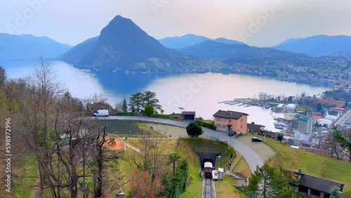 Monte San Salvatore and Lake Lugano from Albonago village, Switzerland photo