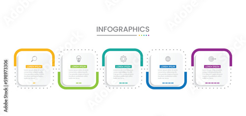 Business infographic template. Thin line design label with icon and 5 options, steps or processes.