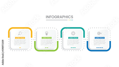 Business infographic template. Thin line design label with icon and 4 options, steps or processes.