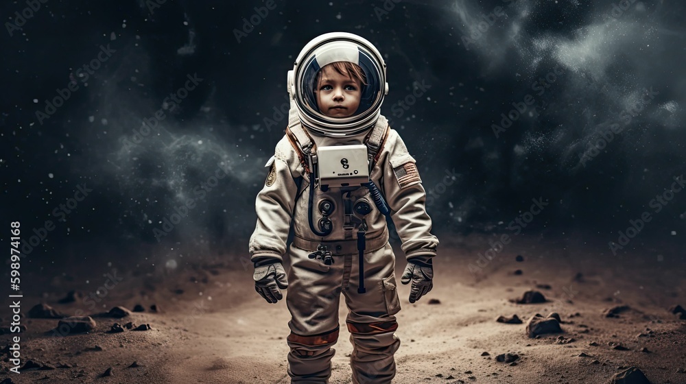 The Sky's the Limit: Child in Astronaut Costume Imagining a Universe of Possibilities by Generative AI