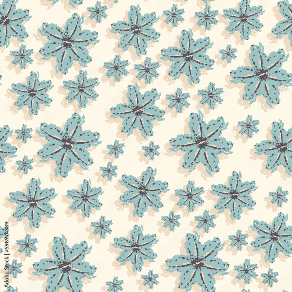 Tropical palms vintage cyan ,gray flowers wallpaper fabric wrap pattern cream background, seamless floral pattern with shadows. floral background on vector.spring,summer colours used flower patterns.