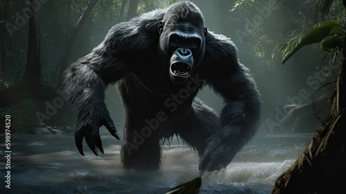 Raw Power: Angry King Kong Gorilla Displaying Strength by Generative A
