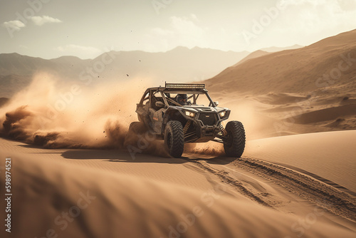 Adventure buggy extreme ride on dirt track, sports,  racing in desert, Generative AI photo