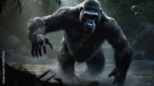 Raw Power: Angry King Kong Gorilla Displaying Strength by Generative A