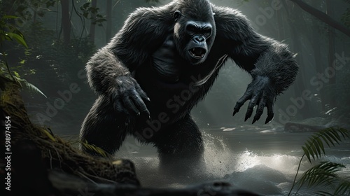 Raw Power: Angry King Kong Gorilla Displaying Strength by Generative A