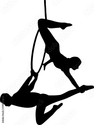 "Circus Duo: A Silhouette Vector Illustration"
"Man and Woman Performing Circus Acrobatics"
"Silhouette Illustration of a Circus Acrobat Duo"