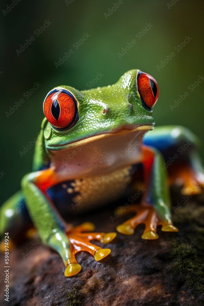 Fototapeta premium Red Eyed Tree Frog (Agalychnis callidryas), created with generative AI