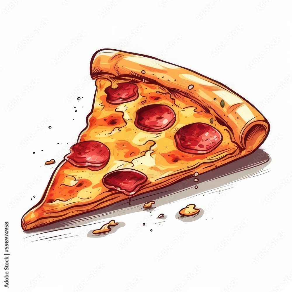pizza slice on white background, pepperoni, italian food, comic style, generative ai pizza slice on white background, pepperoni, italian food, comic style, generative ai