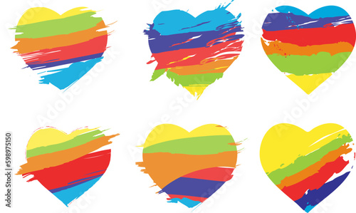 A set of rainbow colored stylized hearts representing the LGBT community. Perfect for promoting acceptance, pride and equality.