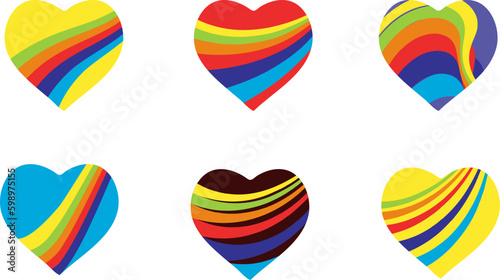 A set of colorful stylized vector hearts representing the LGBT community. Perfect for promoting acceptance, pride and equality.