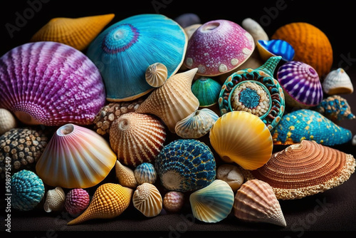 Mixed colorful sea shells with generative AI technology