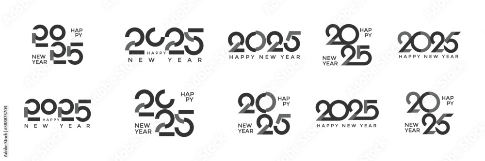Set of 2025 new year logo text design concept. Happy new year 2025 vector illsutration for calendar, labels and symbols Set of 2025 new year logo text design concept. Happy new year 2025 vector illsutration for calendar, labels and symbols
