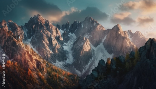 Majestic mountain range at dusk tranquil scene generated by AI © Jeronimo Ramos