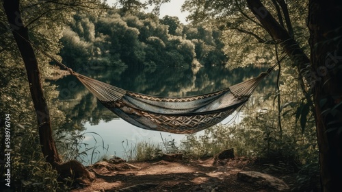 Nature s Resting Place  Relaxing in a Hammock Amidst Natural Surroundings by Generative AI