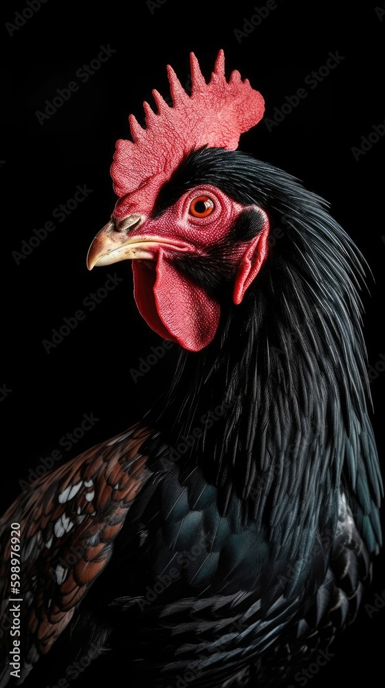 An Elegant Portrait of an Australorp Cockerel. Generative AI