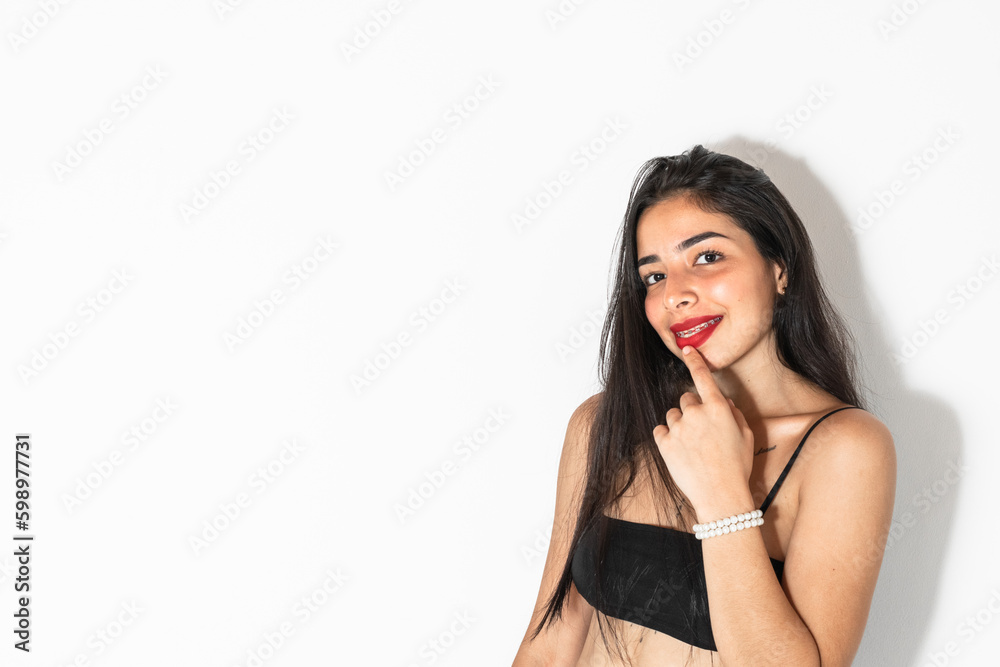 close-up portrait of a beautiful latin teenage girl smiling on a white background close-up portrait of a beautiful latin teenage girl smiling on a white background