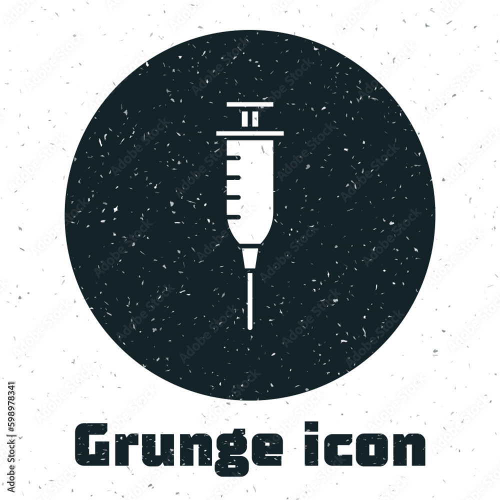 Grunge Syringe icon isolated on white background. Syringe for vaccine, vaccination, injection, flu shot. Medical equipment. Monochrome vintage drawing. Vector Illustration Grunge Syringe icon isolated on white background. Syringe for vaccine, vaccination, injection, flu shot. Medical equipment. Monochrome vintage drawing. Vector Illustration