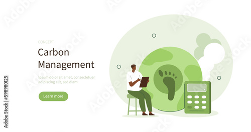 Character planning carbon management strategy and actions to reduce CO2 emissions impact. Carbon management concept. Vector illustration.