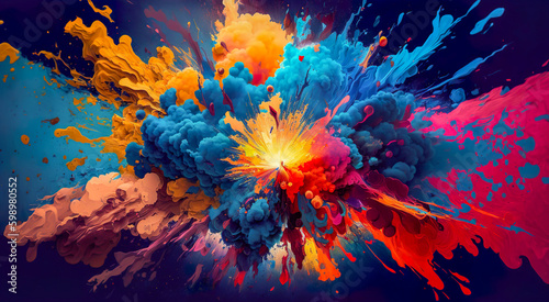 Colorful Paint Explosion - Abstract Background - Generative AI