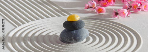 Canvas Print Japanese Zen garden with stone in textured sand
