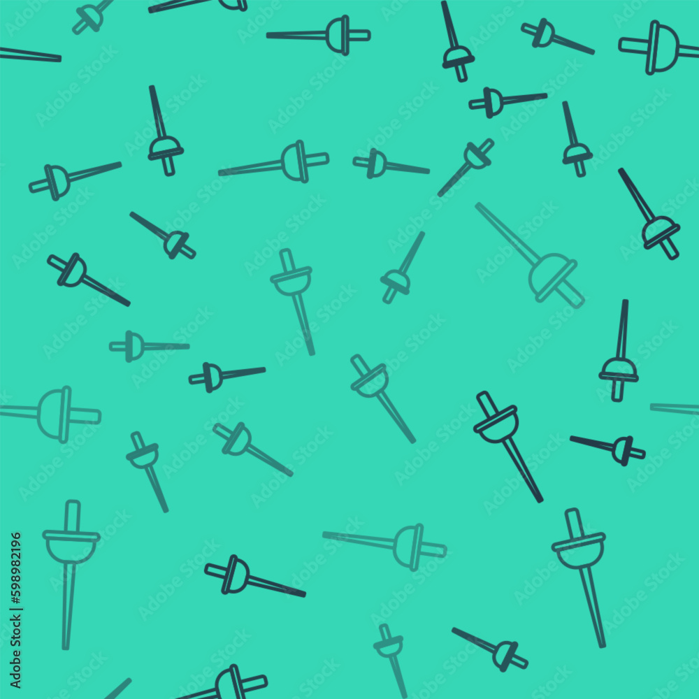 Black line Fencing icon isolated seamless pattern on green background. Sport equipment. Vector Black line Fencing icon isolated seamless pattern on green background. Sport equipment. Vector