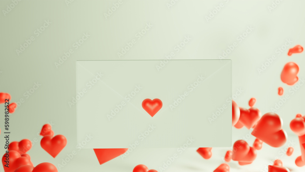 Romantic 3D Render with a Love Message Card and Red Hearts Romantic 3D Render with a Love Message Card and Red Hearts