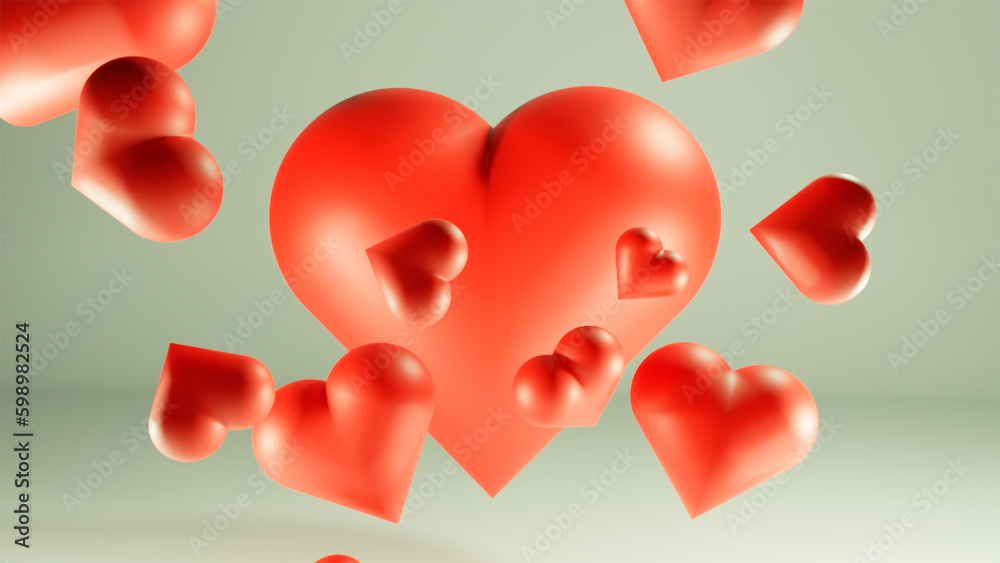 Love themed Red Hearts 3d render