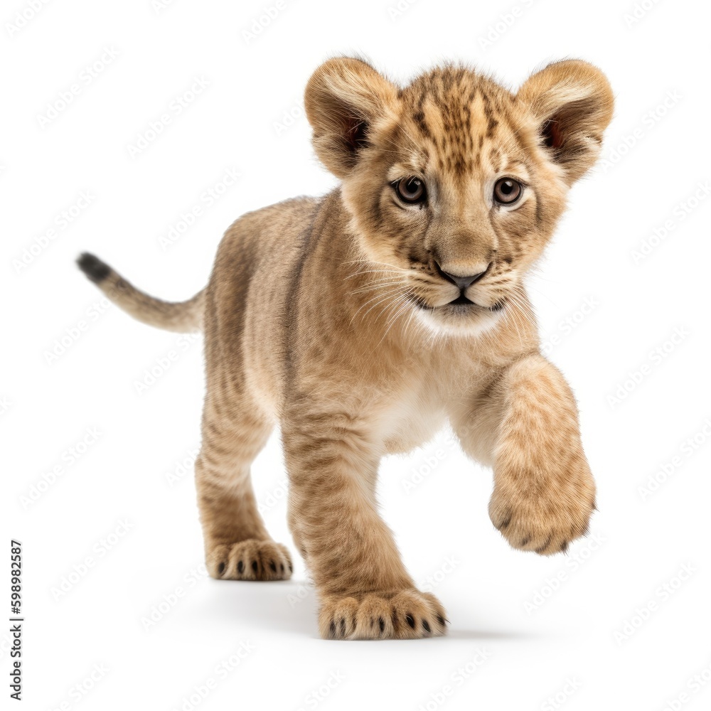 lion cub playing, on white background, generative ai lion cub playing, on white background, generative ai