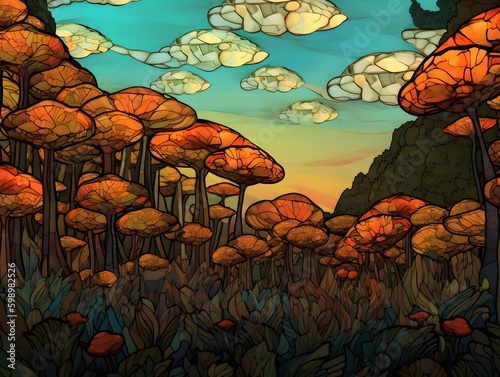 A field of mushrooms photo