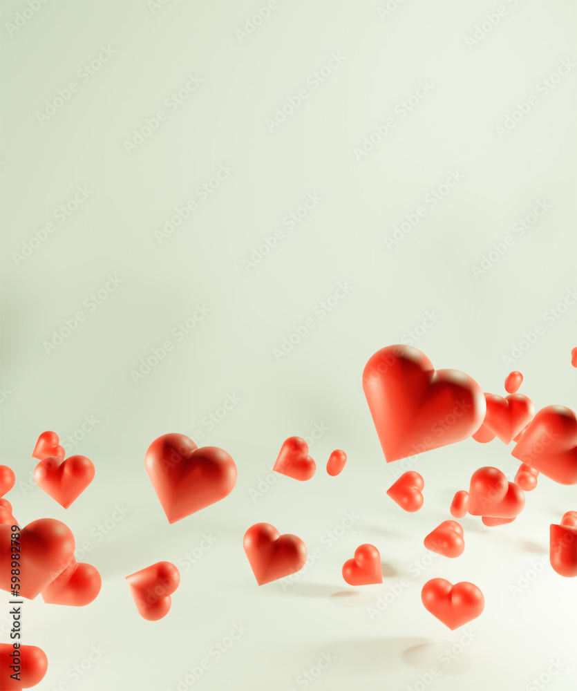 Lots of red hearts 3d rendered