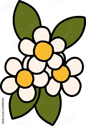 Daisy flower bouquet illustration in retro groovy style. Cute doodle hand drawn cartoon character
