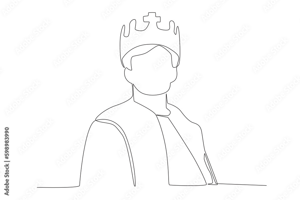 A king from a close view. King one-line drawing A king from a close view. King one-line drawing